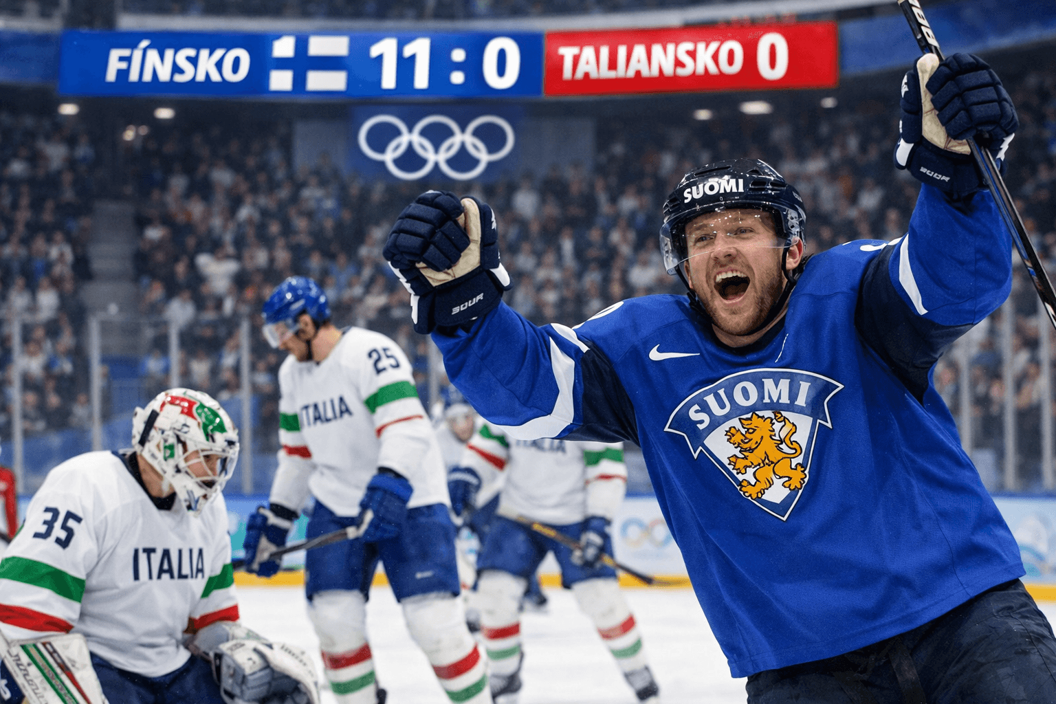 Fínsko razdrapalo Taliansko 11:0 na ZOH 2026